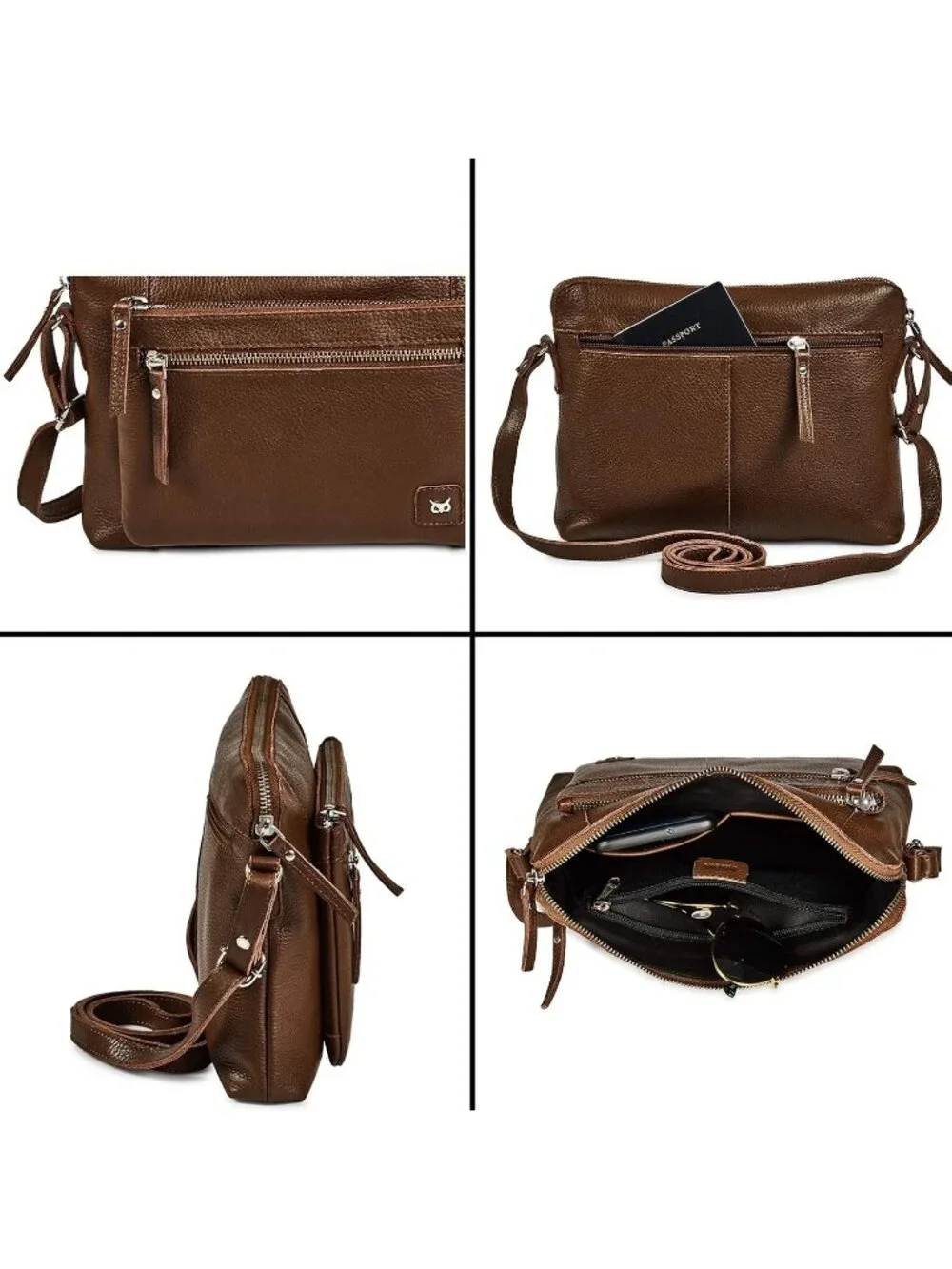 Women's Chocolate Leather Sling Purse with Adjustable Straps Crossbody bags